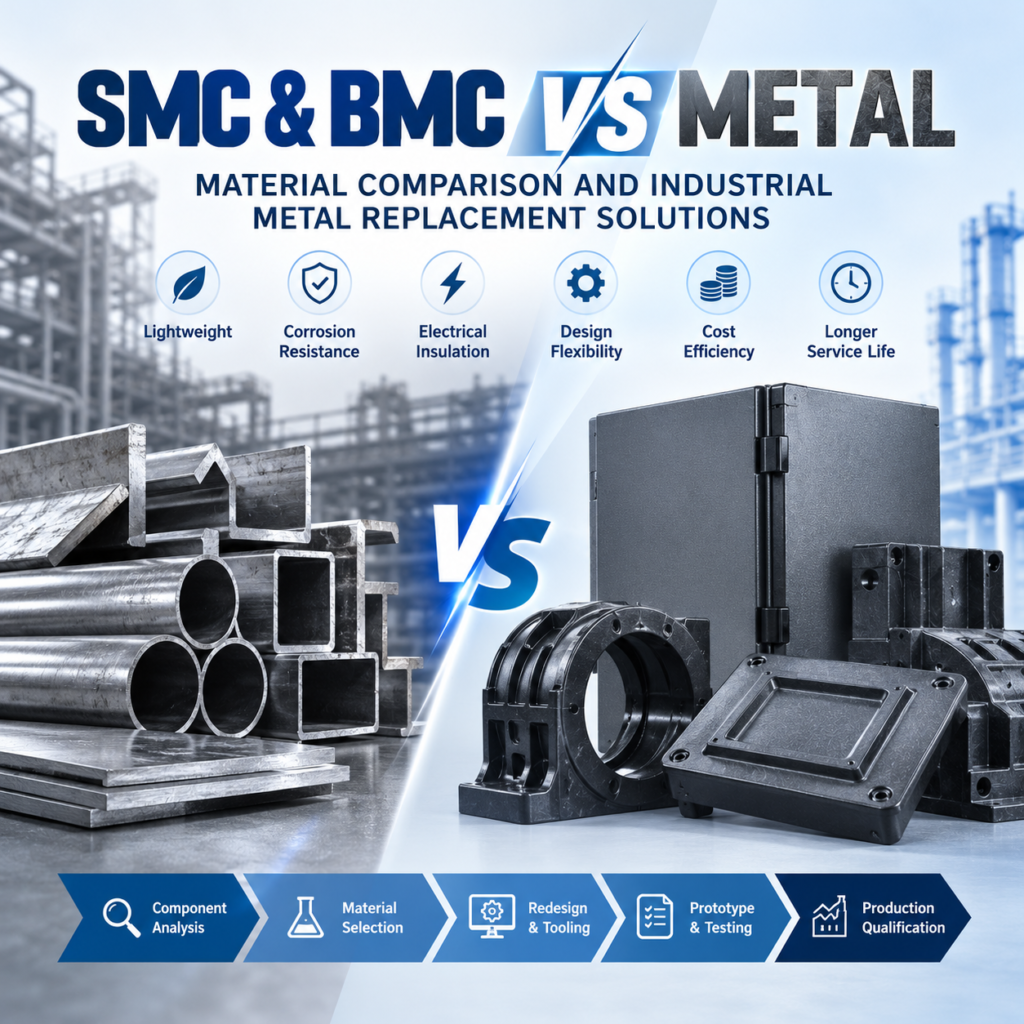 Discover how SMC and BMC composites compare with steel and aluminum, including engineering properties, industrial applications, cost analysis and metal replacement strategies